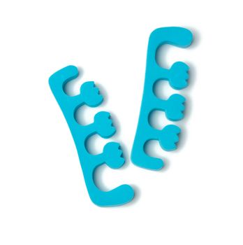 neoprene blue toe holders for pedicure isolated on white background, close up