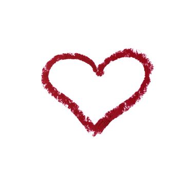painted heart with red lipstick isolated on a white background, close up