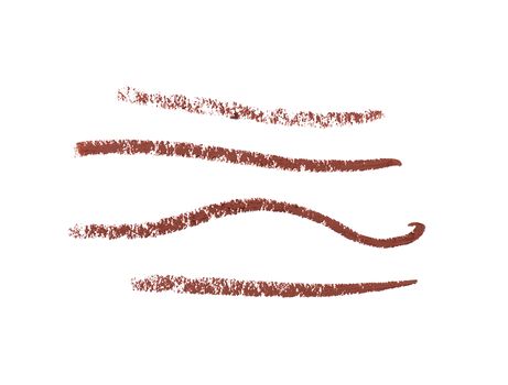 brown lines of cosmetic lip liner, various line shapes isolated on white background, sample