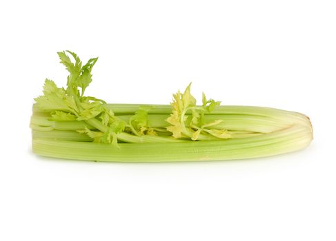 bunch of fresh celery with leaves isolated on a white background, close up