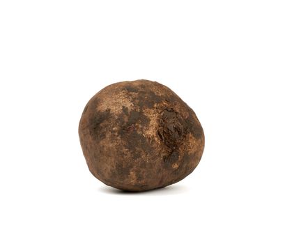 dirty round beets in peel isolated on a white background, close up