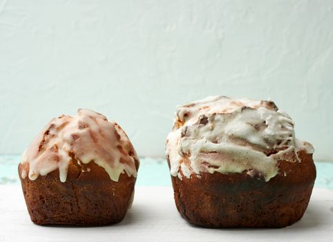 traditional orthodox pastries sprinkled with white icing, easter dessert, close up