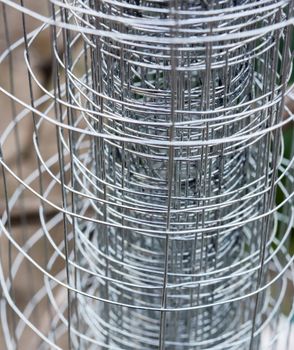 twisted metal fence made of wire, close up
