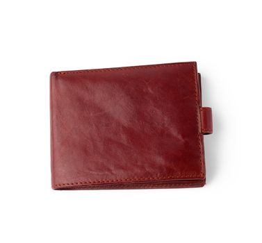 closed brown leather wallet isolated on a white background, stylish men's accessory