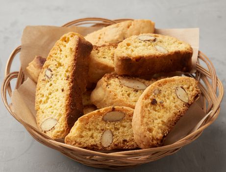pieces of baked italian christmas biscotti cookies, close up