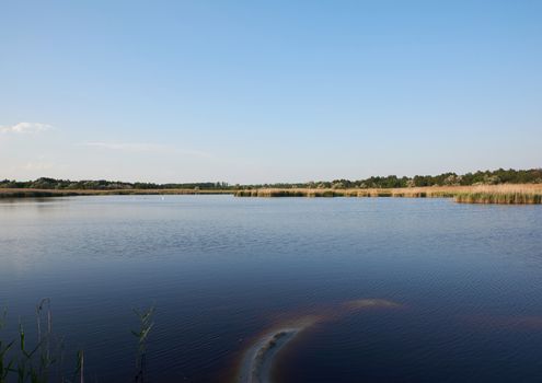 therapeutic lake with iodine and minerals in the middle of the wild steppe, Lake Blue, Ukraine, city of Kherson