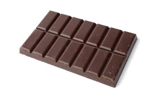 whole bar of black chocolate isolated on white background, top view