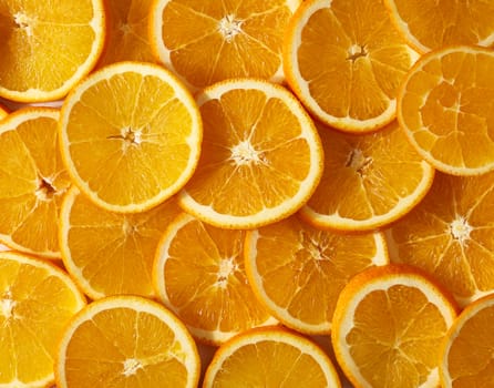 texture of round slices of ripe juicy orange. Organic food frame. Healthy food design element