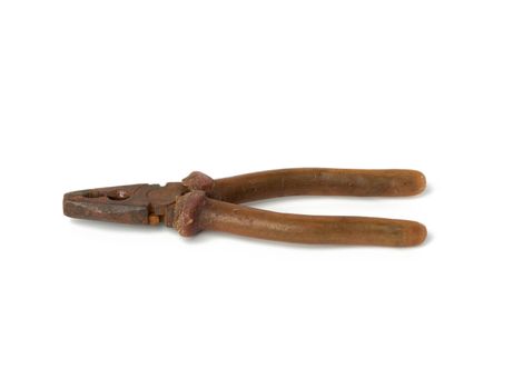old vintage pliers isolated on a white background, close up