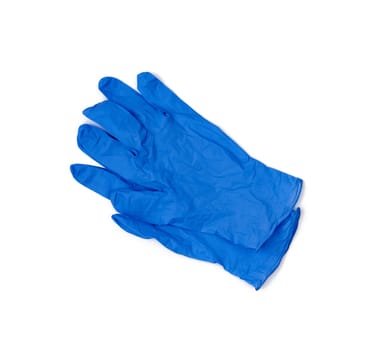 pair of blue medical rubber gloves for carrying out procedures and manipulations, subject is isolated on a white background