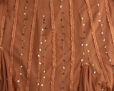 brown tulle with sequin embroidery and decor, textile for sewing clothes, full frame
