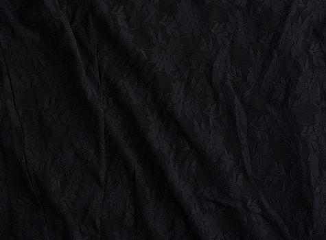 texture of crumpled black synthetic fabric guipure for sewing clothes, full frame
