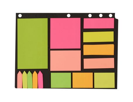 various blank paper multicolored stickers on a white background, close up