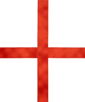 red satin ribbon cross to cross on white background, close up