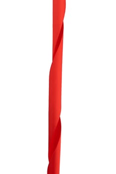 twisted end of green red ribbon isolated on white background, element for designer