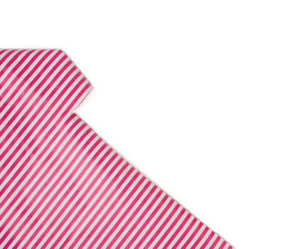 curved edge of a pink paper sheet is isolated on a white background, place for an inscription