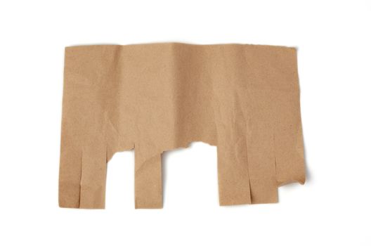 template for ad made of brown sheet of paper with tear-off edges isolated on white background