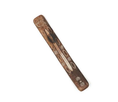 brown wooden scented stick holder isolated on white background, top view