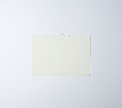 white sheet of paper torn from a spiral notebook on a white background, place for text
