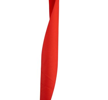 twisted red silk decorative ribbon for packing gifts on a white background, close up