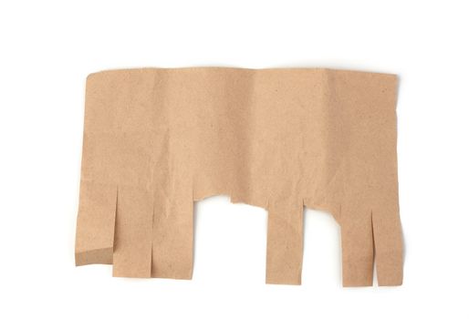 template for ad made of brown sheet of paper with tear-off edges isolated on white background