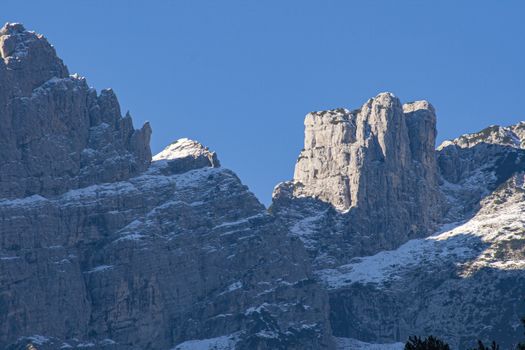 Mountain detail on Dolomites during day time in autumn