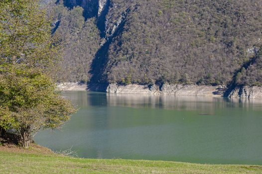 Beautiful Landscape in the dolomites with mountains, lake and nature