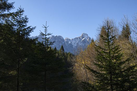 Beautiful Landscape in the dolomites with mountains, lake and nature