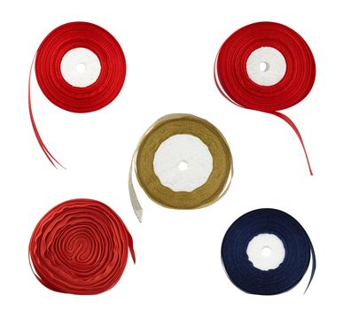  coils with silk ribbon isolated on white background, elements for designer