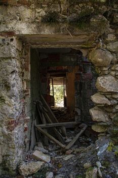 Ruin abandoned on the dolomites, an old abandone building from exterior