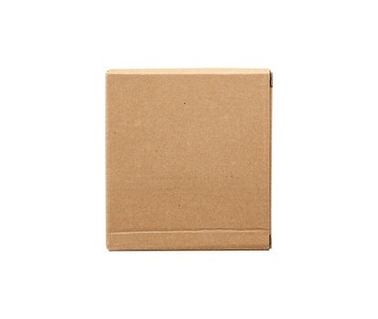 closed brown square cardboard box for transporting goods isolated on white background. Packaging design