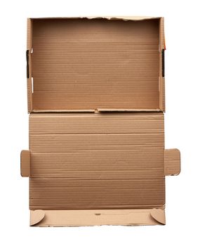 rectangular folding box for shipping goods isolated on a white background, close up
