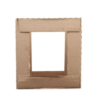 rectangular box of brown cardboard, box for transporting bottles, side view, hole on the side