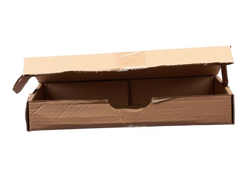 open brown rectangular cardboard box for transporting goods isolated on white background. Packaging design