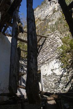 Ruin abandoned on the dolomites, an old abandone building from exterior