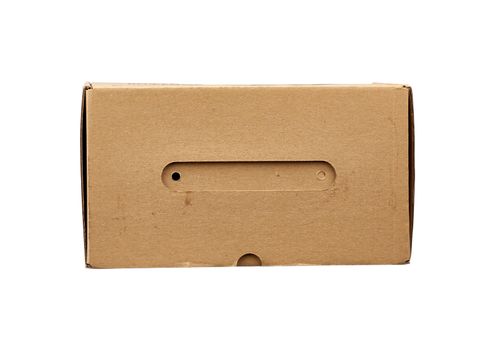 closed brown rectangular cardboard box for transporting goods isolated on white background. Packaging design