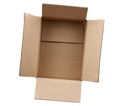 open empty brown rectangular cardboard box for transporting goods isolated on white background. Packaging design