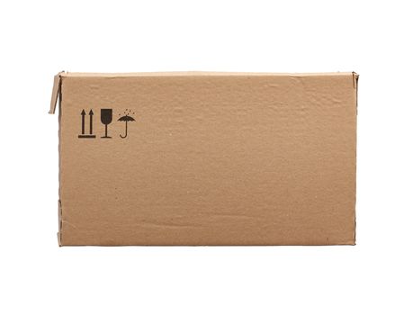 rectangular box of brown cardboard isolated on a white background,  box for transporting bottles, side view