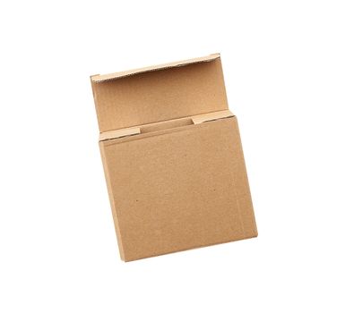 open brown square cardboard box for transporting goods isolated on white background. Packaging design