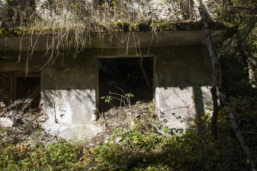 Ruin abandoned on the dolomites, an old abandone building from exterior