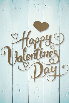 Happy valentines day against painted blue wooden planks