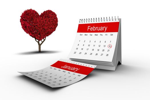 Love heart tree against february calendar