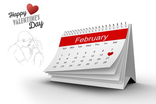 Valentines day greeting against february calendar