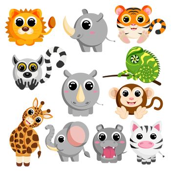 Cute african animals set. Flat vector stock illustration