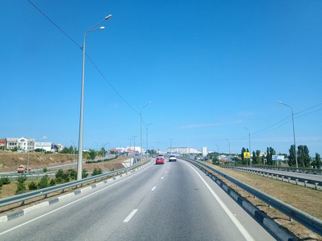 Crimean landscapes, driving on the roads of Crimea. Suburbs and villages and fields and trails of The Crimea.