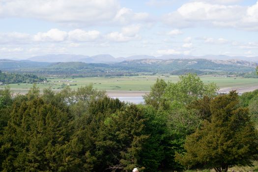 Morecambe Bay Esturary from Arnside Knott with trees in foreground