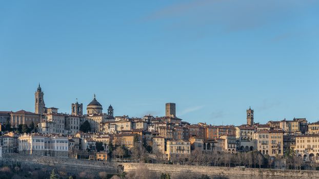 Bergamo Alta skyline, historic buildings and Venetian walls