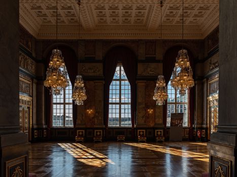 One of the historic rooms inside the Christiansborg Palace in Copenhagen, Denmark