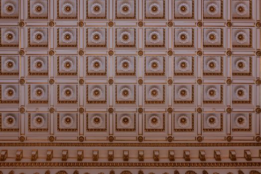 Interiors of royal halls in Christiansborg Palace in Copenhagen Denmark, detail of light coffered ceiling