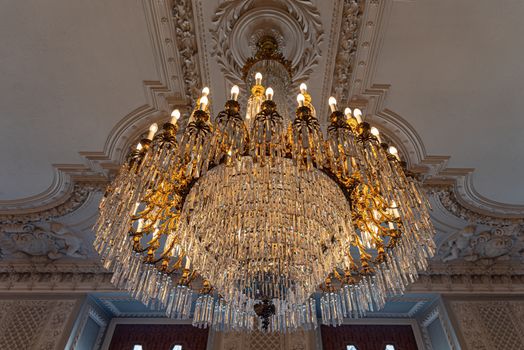 Interiors of royal halls in Christiansborg Palace in Copenhagen Denmark, detail of ancient crystal lapadary